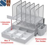 SimpleHouseware Mesh Desk Organizer with Sliding Drawer, Double Tray and 5 Upright Sections, Black - Image 3
